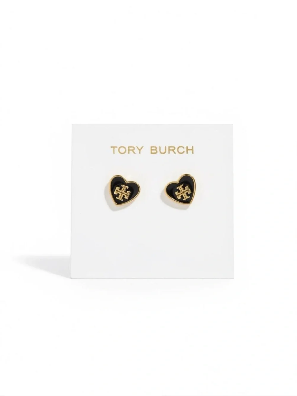 Tory Burch Black Heart Logo Stud Earrings